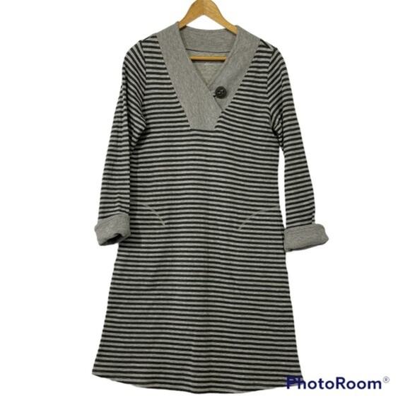 Soft Surroundings Chill Time Stripe Dress Sz XS Grey Black Stripes Super Soft - Picture 1 of 10